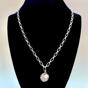 Initial ‘A’ Pendant Silvertone with Cultured Pearl Charm Necklace ~18” ITALY